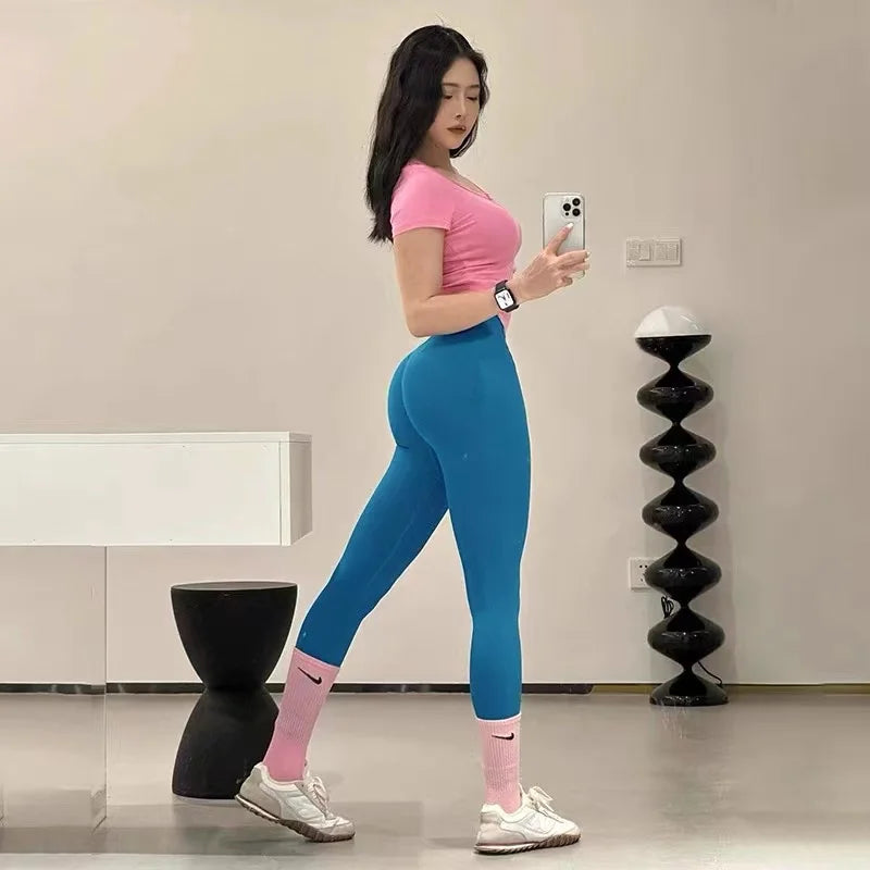 Seamless Sport Yoga High Waist Pants Leggings Sport See Through Yoga Gym Running Quick Dry Pants Scrunch Butt Pants - OneLoveCanada