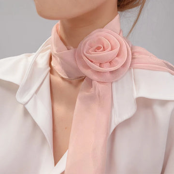 Luxury Long Chiffon Scarf Female Print Rose Thin Narrow Scarf Floral Satin Hair Band Bag Ribbon Scarfs Women Small Neckerchief