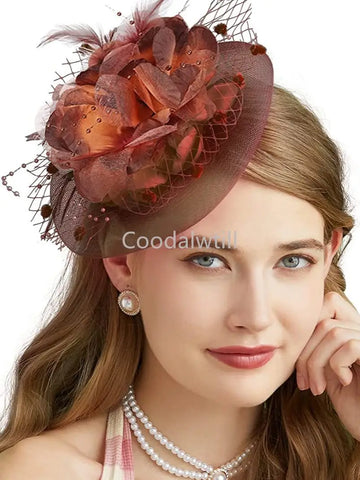 Lady Fancy Mesh Wedding Fascinators Hats for Womens Headwear Veil Flower Cocktail Tea Party Church Derby Hat Chapeu Feminino
