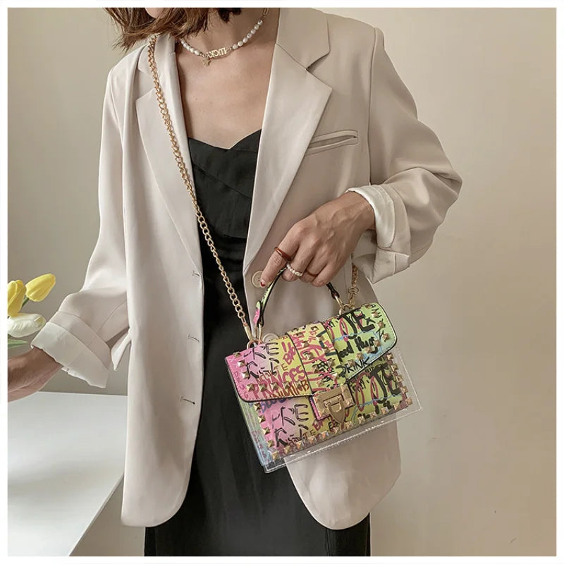 Fashion Shoulder Bag for Ladies High Quality Women Studded Graffiti Crossbody Bags Female Luxury Designer Summer Handbags