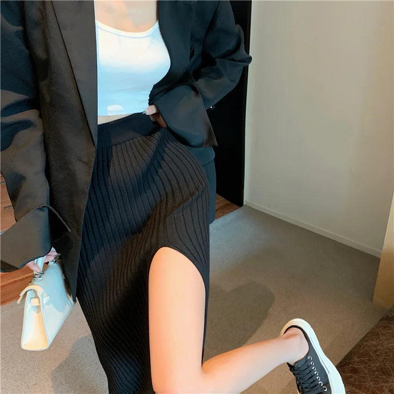 Elegant Elegant Sexy Stit Skirt Women's Slim Fit Slimming Hot Girl Knitted Dress Pure High Waist Temperament Skirt