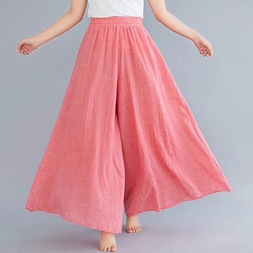 Johnature Ankle-length Pant Casual Loose Elastic Waist Multiple Color Wide Leg Pants 2024 New Clothes National Style Women Pants
