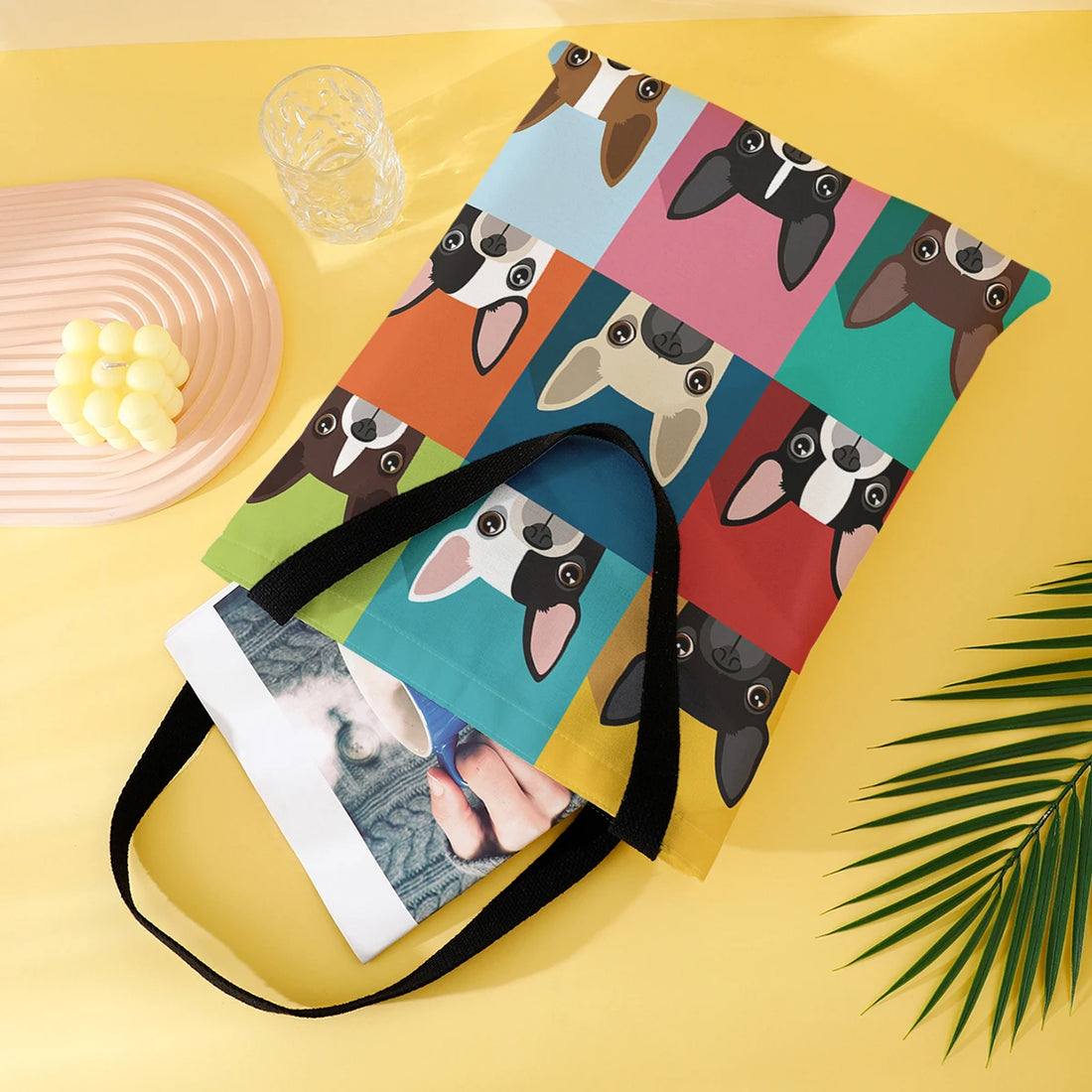 Ladies' handbag cartoon Boston meme printed girls' shoulder bag large capacity shopping bag environmentally friendly canvas bag