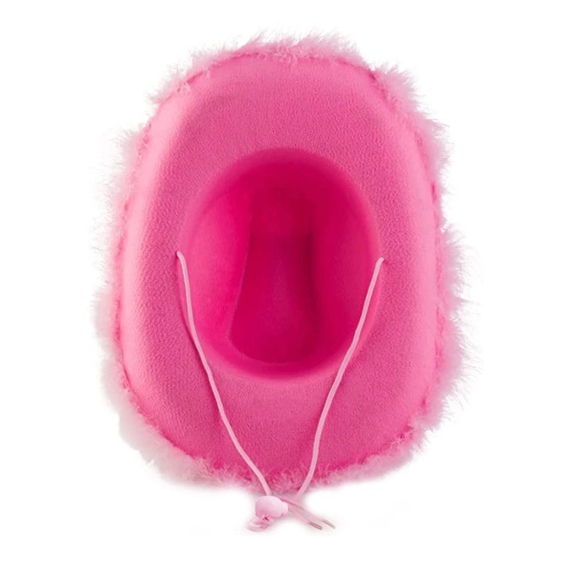 Fashion Pink Cowgirl Hat Feather Brim Cowboy Hat Western Cowboy Hat for Bachelorette Party Carnival Cosplay