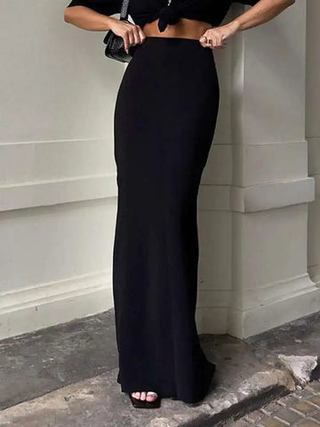 Fashion Black Long Straight Skirts For Women High Waist Slim Seamless Elegant Ladies Gown Casual Summer Female Maxi Skirts