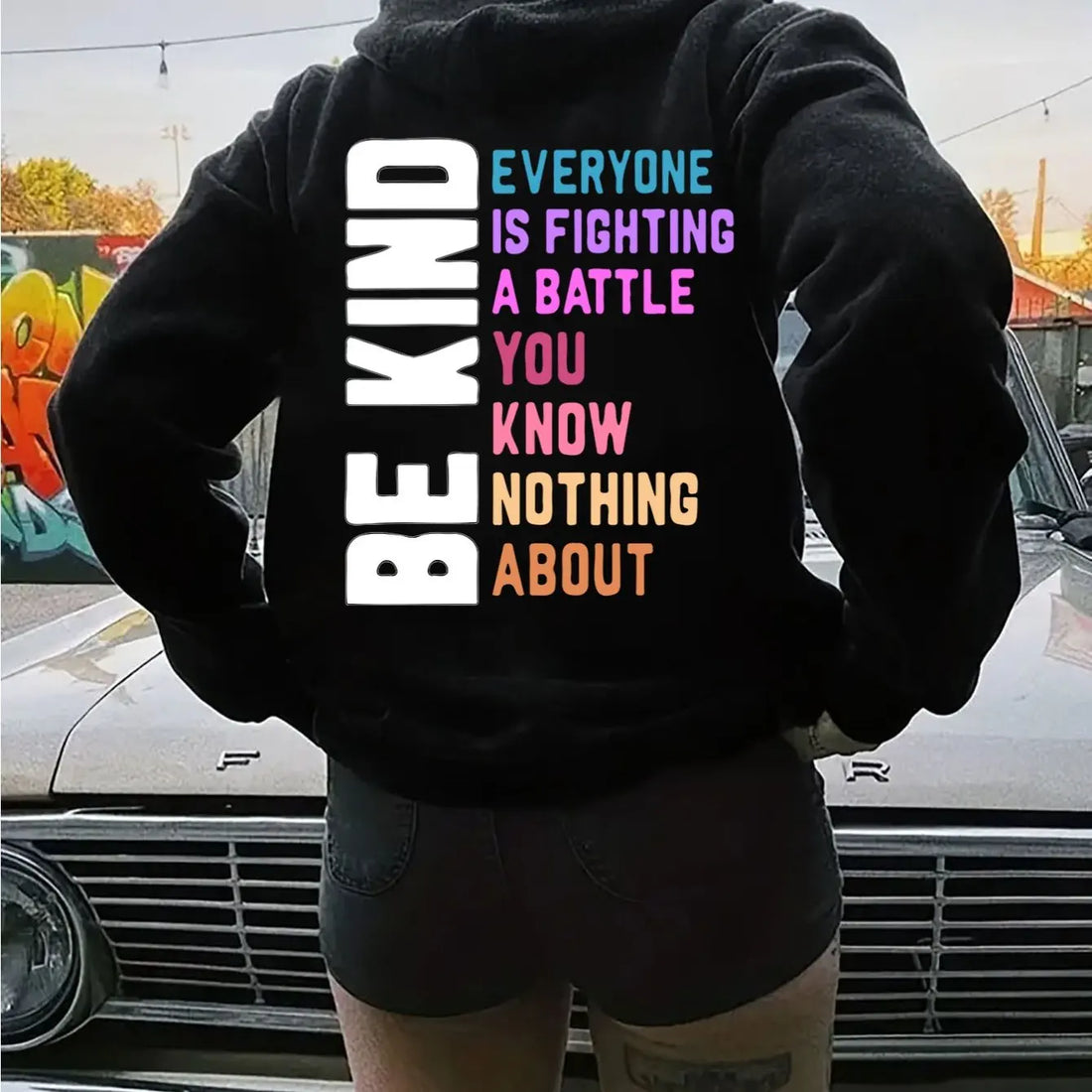 Be Kind Everyone Is Fighting Printing Women Hoodies Harajuku Crewneck Hoodie Fashion Casual Hoody Autumn Comfortable Clothes