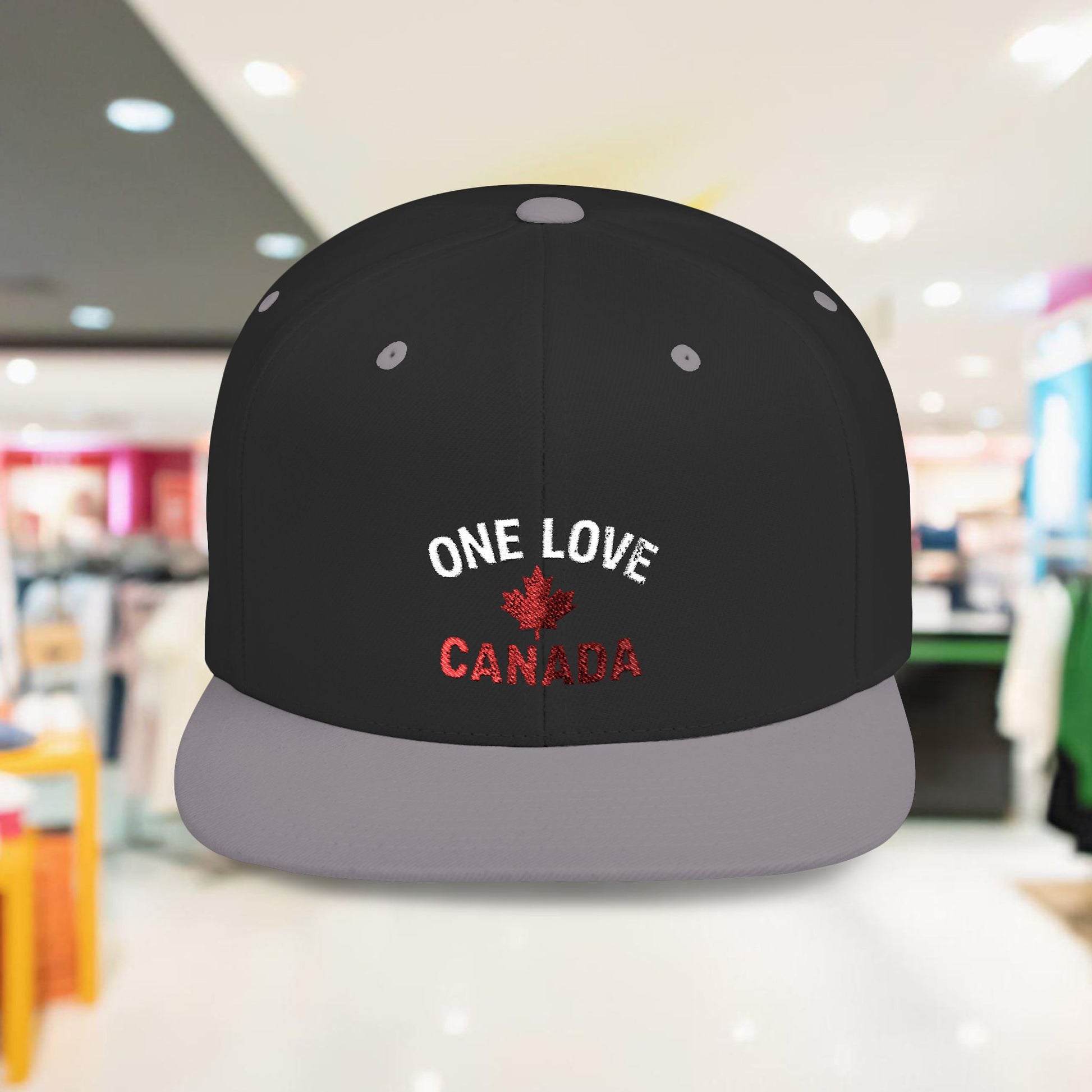 One Love Canada Flat Bill Snapback Cap, Trendy Hat - OneLoveCanada