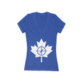 Women's Deep V-Neck Tee with Maple Leaf Design - Perfect for Canada Day - OneLoveCanada
