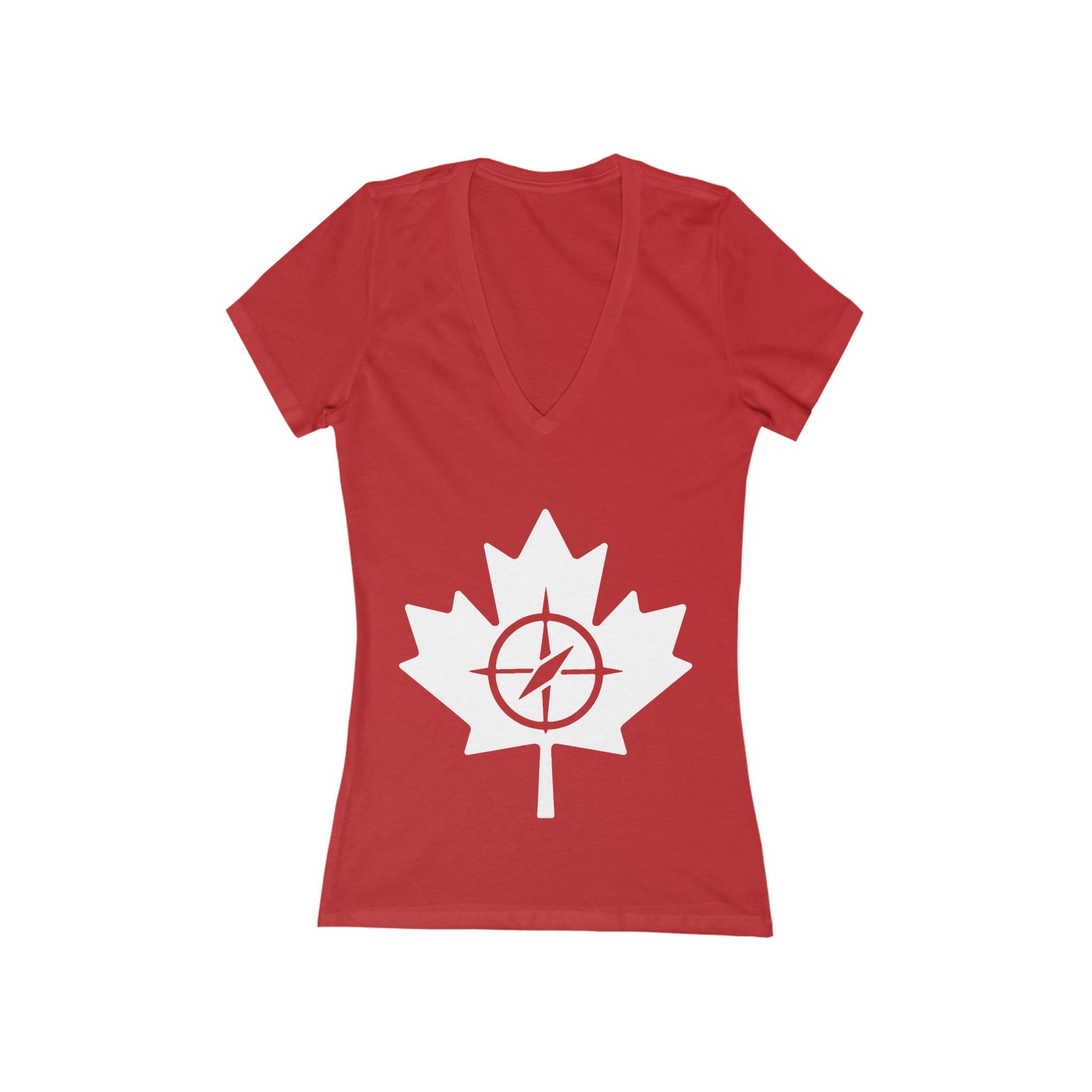Women's Deep V-Neck Tee with Maple Leaf Design - Perfect for Canada Day - OneLoveCanada