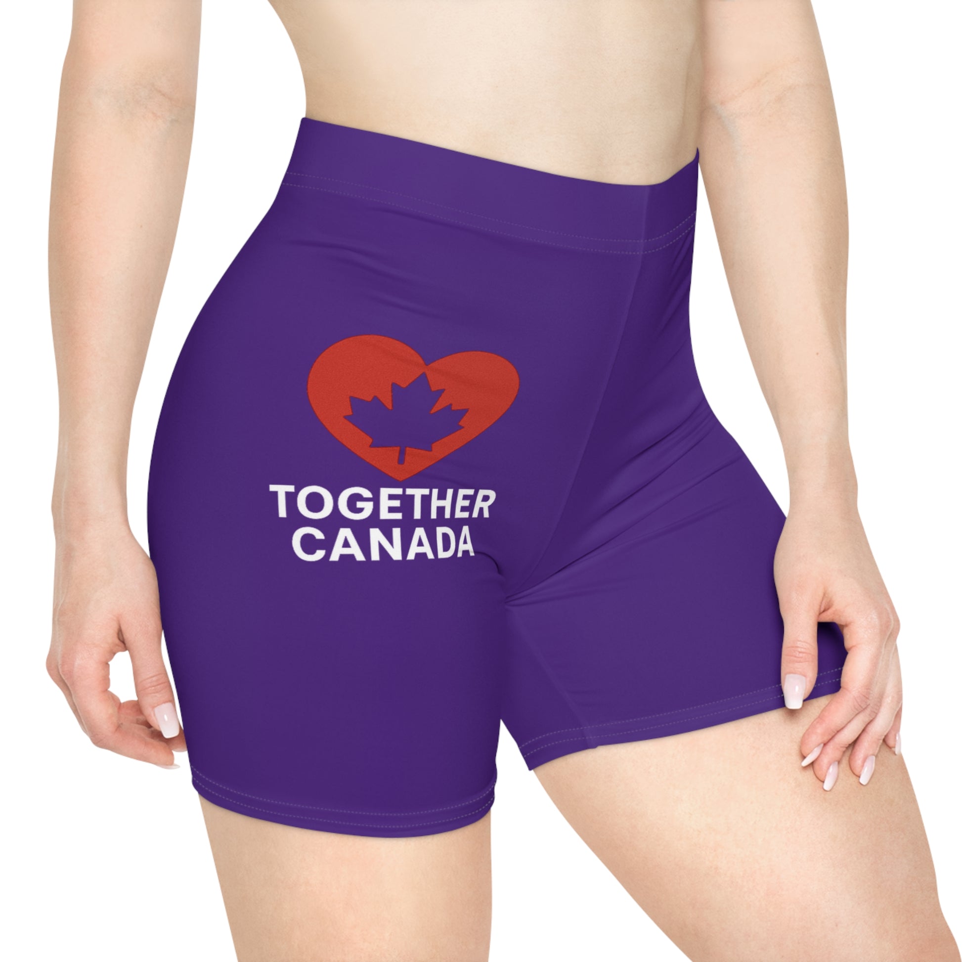 Purple Women's Biker Shorts - Together Canada Heart Design - OneLoveCanada