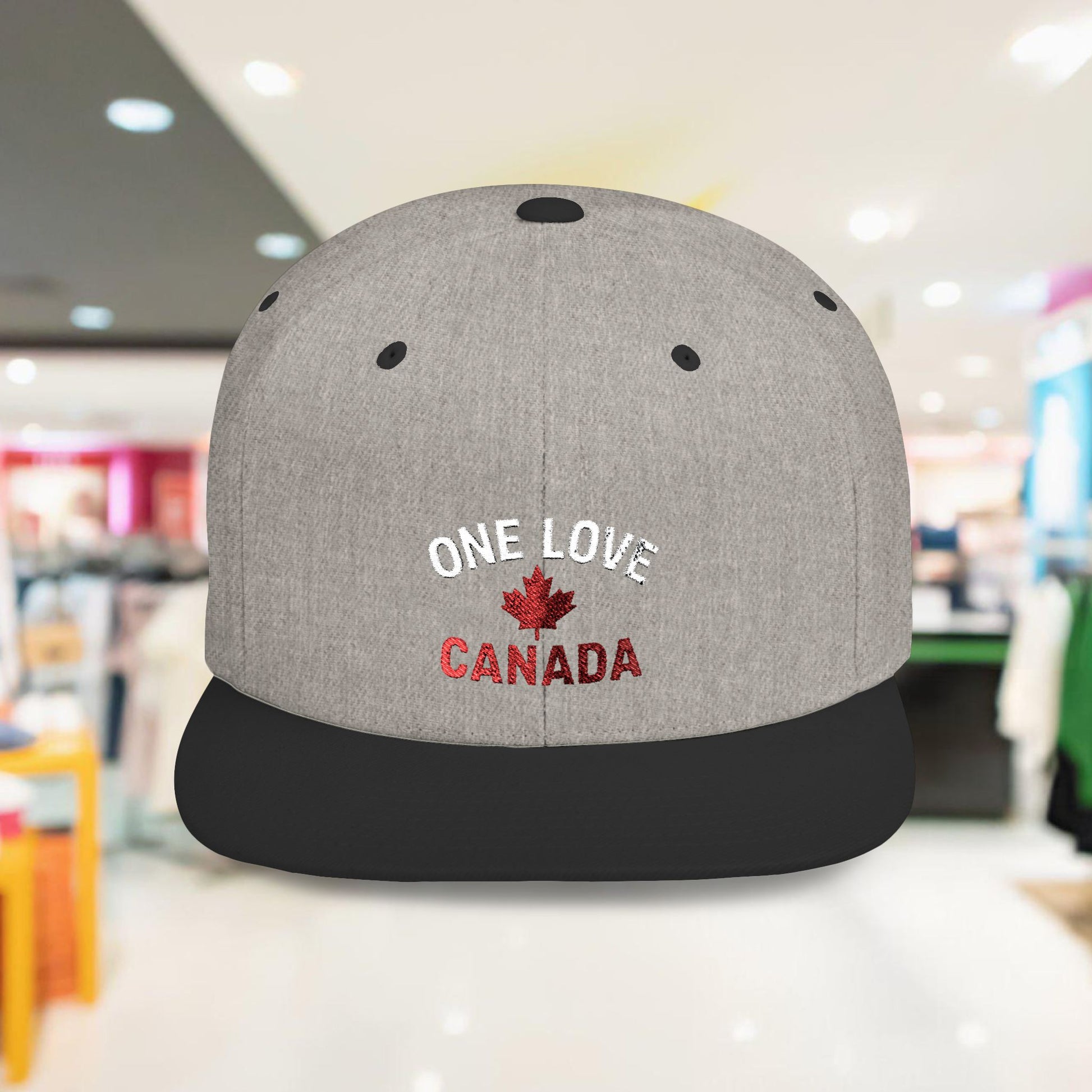 One Love Canada Flat Bill Snapback Cap, Trendy Hat - OneLoveCanada