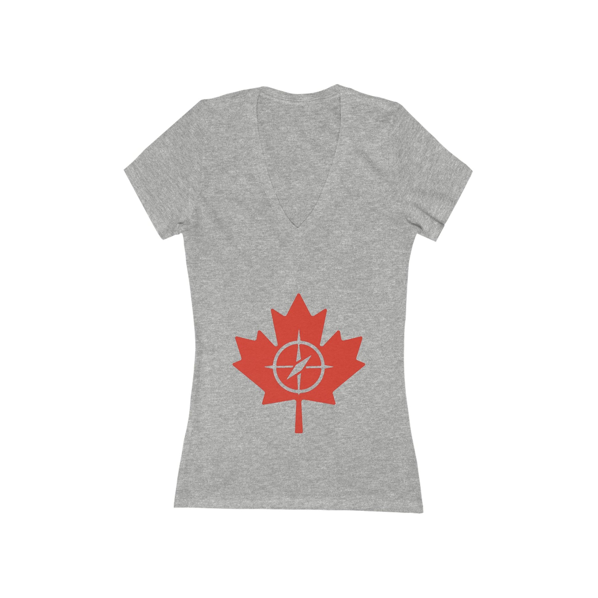 Women's Deep V-Neck Tee with Maple Leaf Design - Perfect for Canada Day - OneLoveCanada