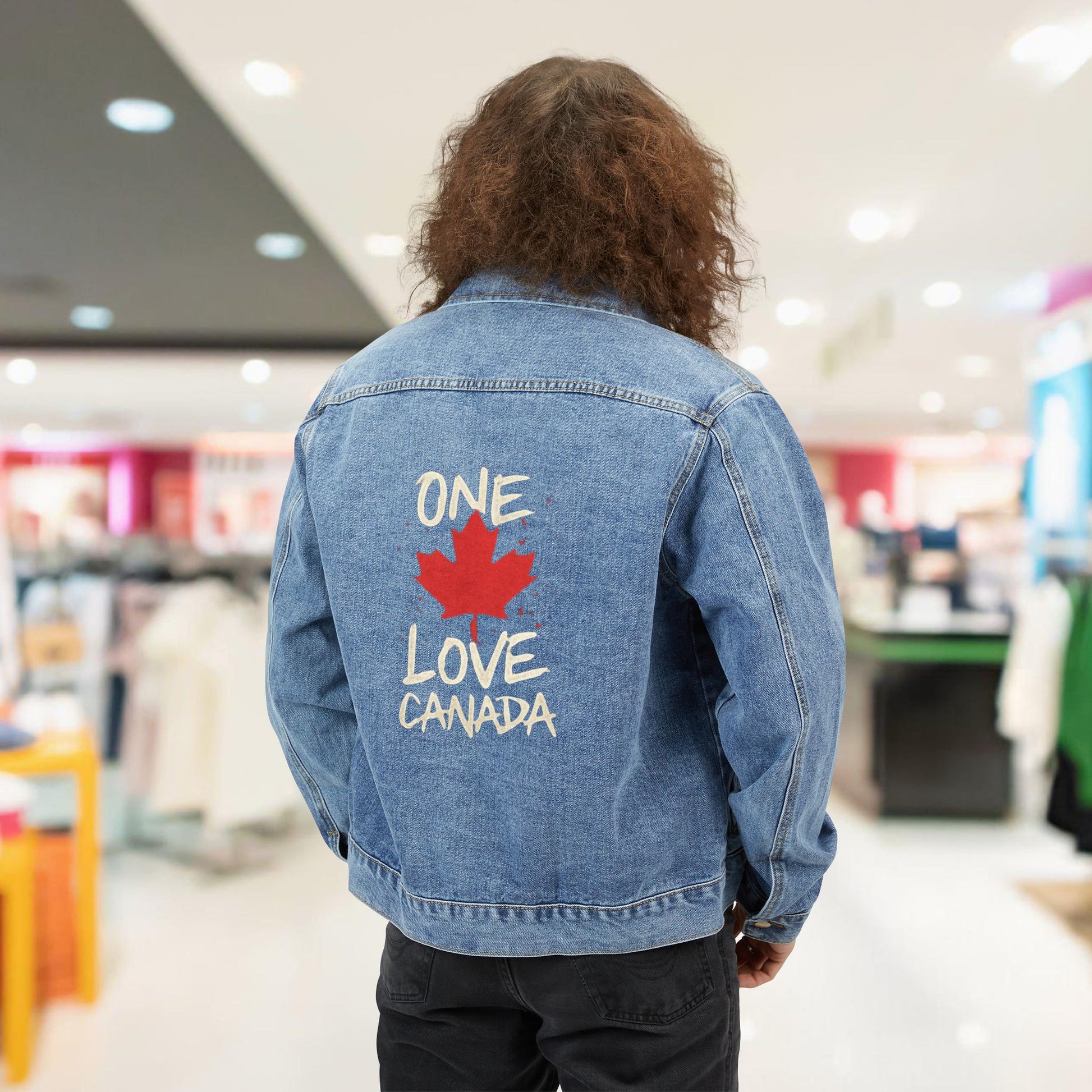 Stylish Men's Denim Jacket with 'One Love Canada' Design - OneLoveCanada
