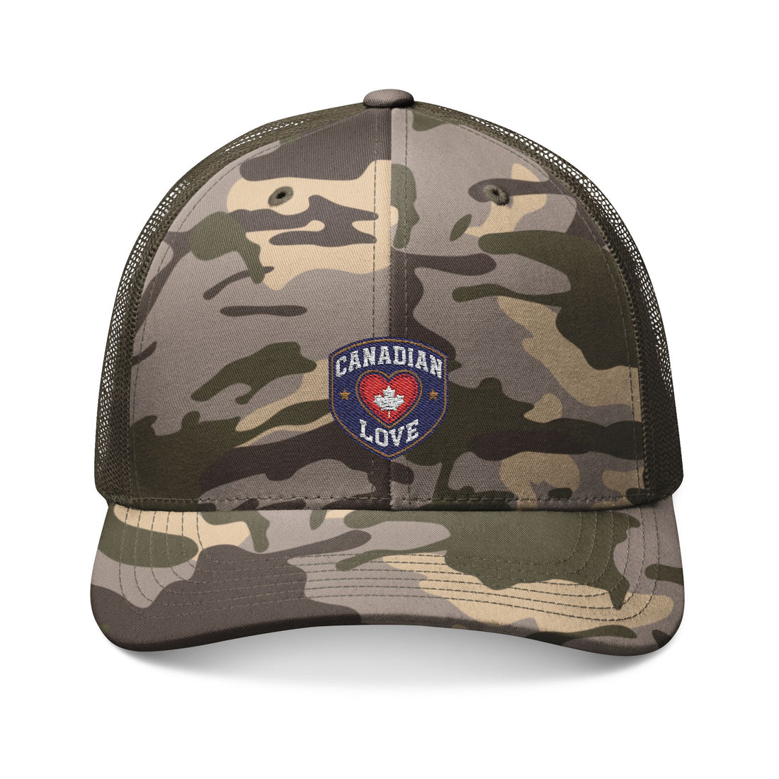 Camouflage Trucker Hat with Canadian Love Embroidery - OneLoveCanada