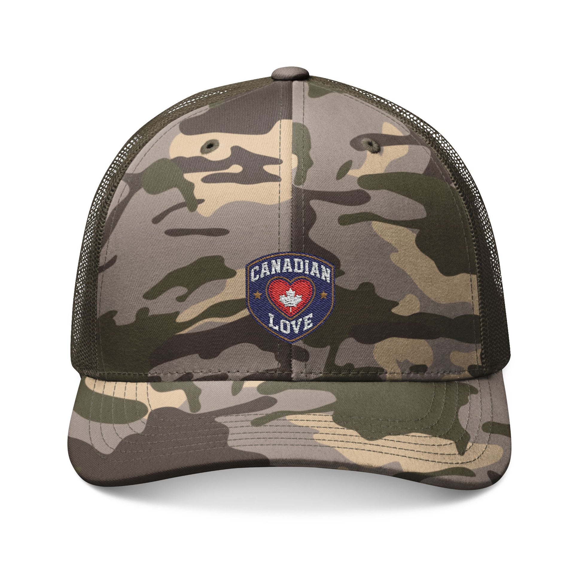 Camouflage Trucker Hat with Canadian Love Embroidery - OneLoveCanada