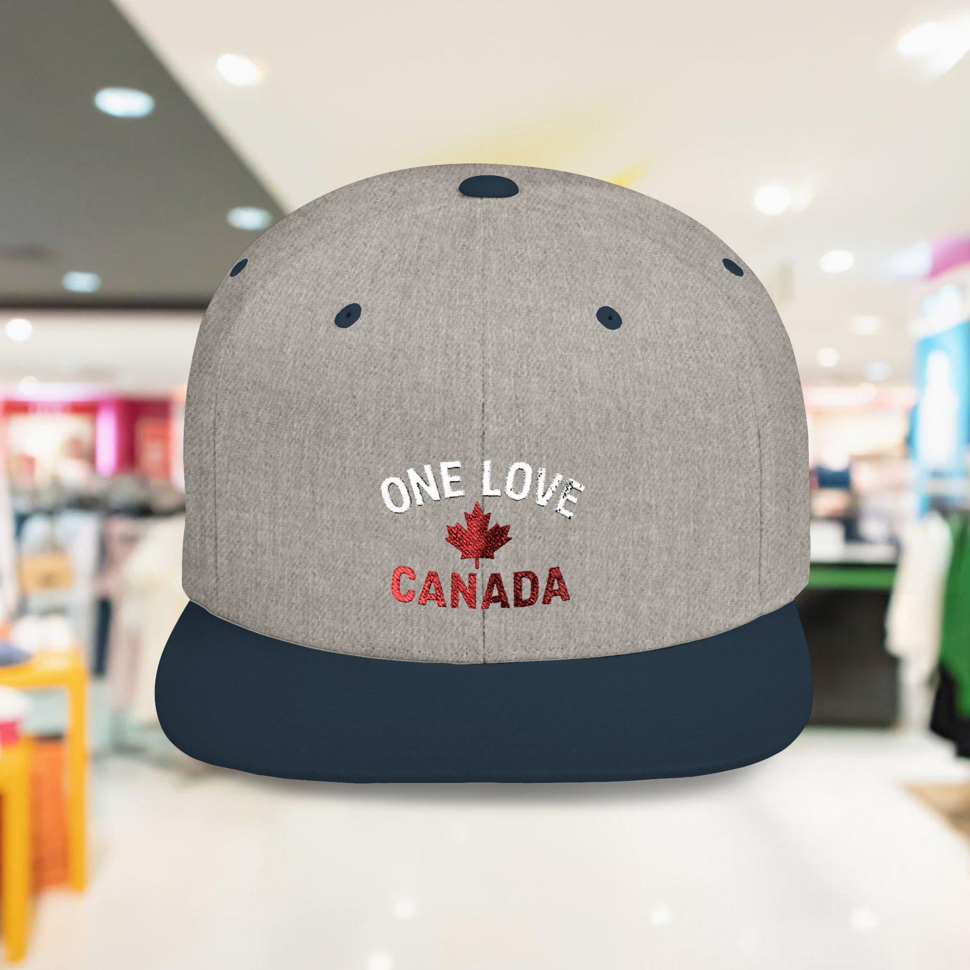 One Love Canada Flat Bill Snapback Cap, Trendy Hat - OneLoveCanada