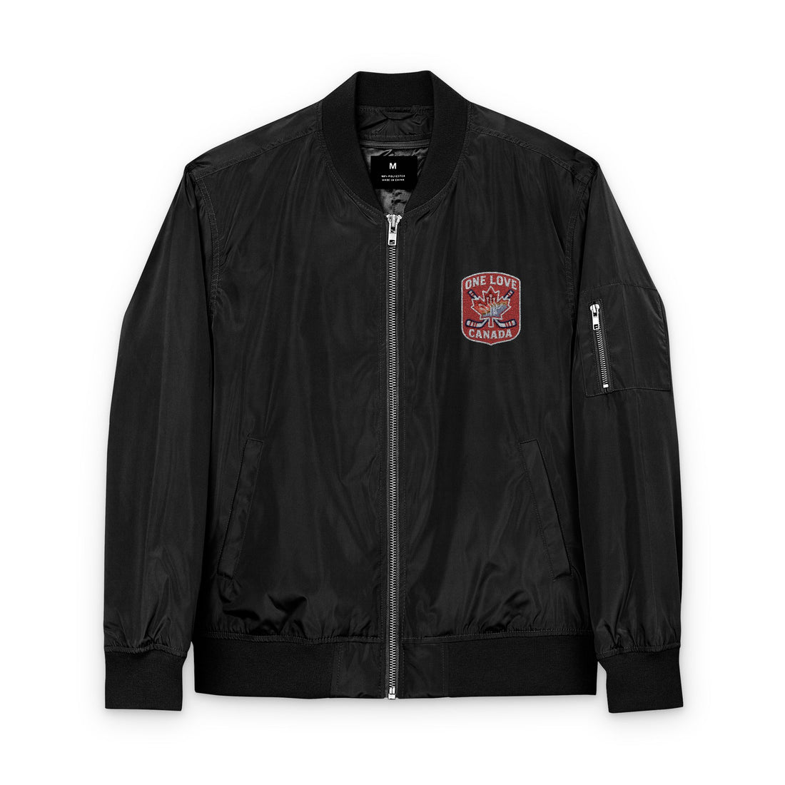 Recycled Bomber Jacket with Embroidery, Eco-Friendly Fashion - OneLoveCanada