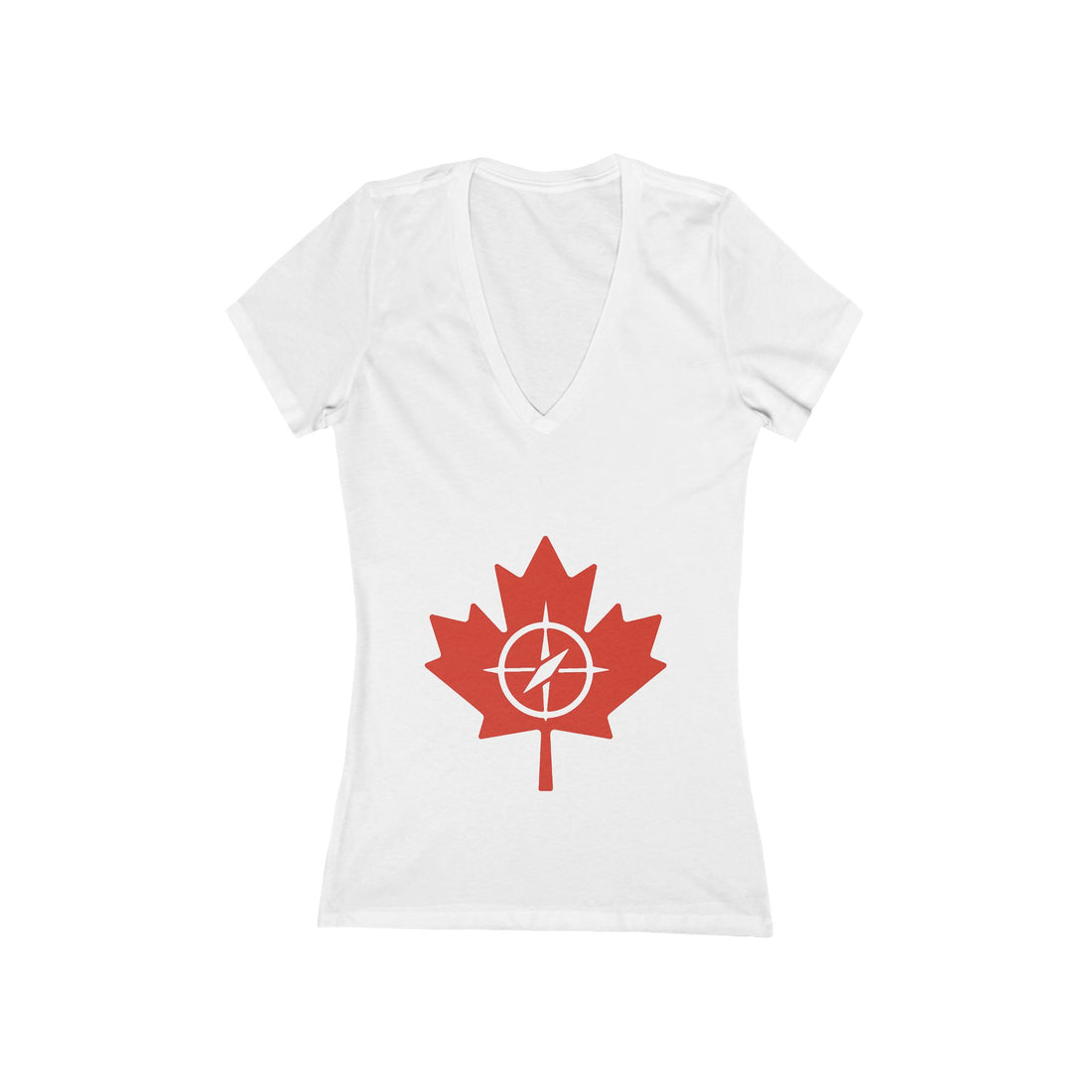 Women's Deep V-Neck Tee with Maple Leaf Design - Perfect for Canada Day - OneLoveCanada