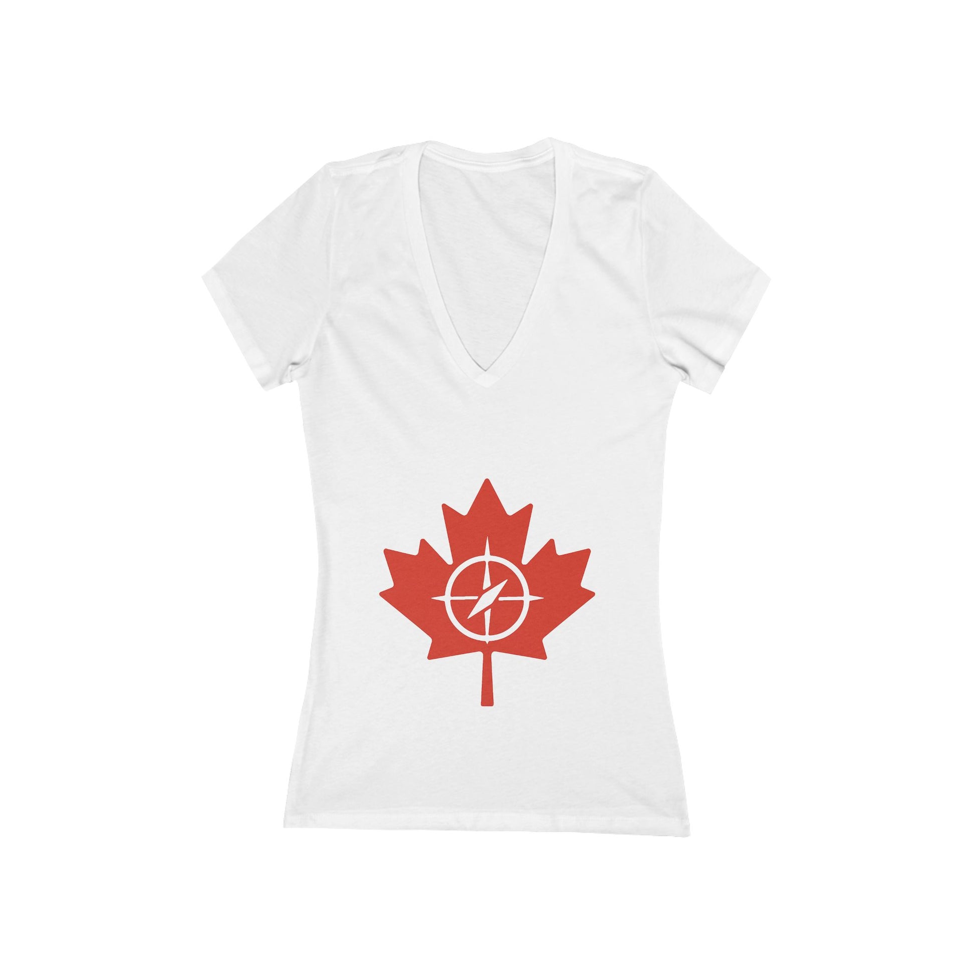 Women's Deep V-Neck Tee with Maple Leaf Design - Perfect for Canada Day - OneLoveCanada