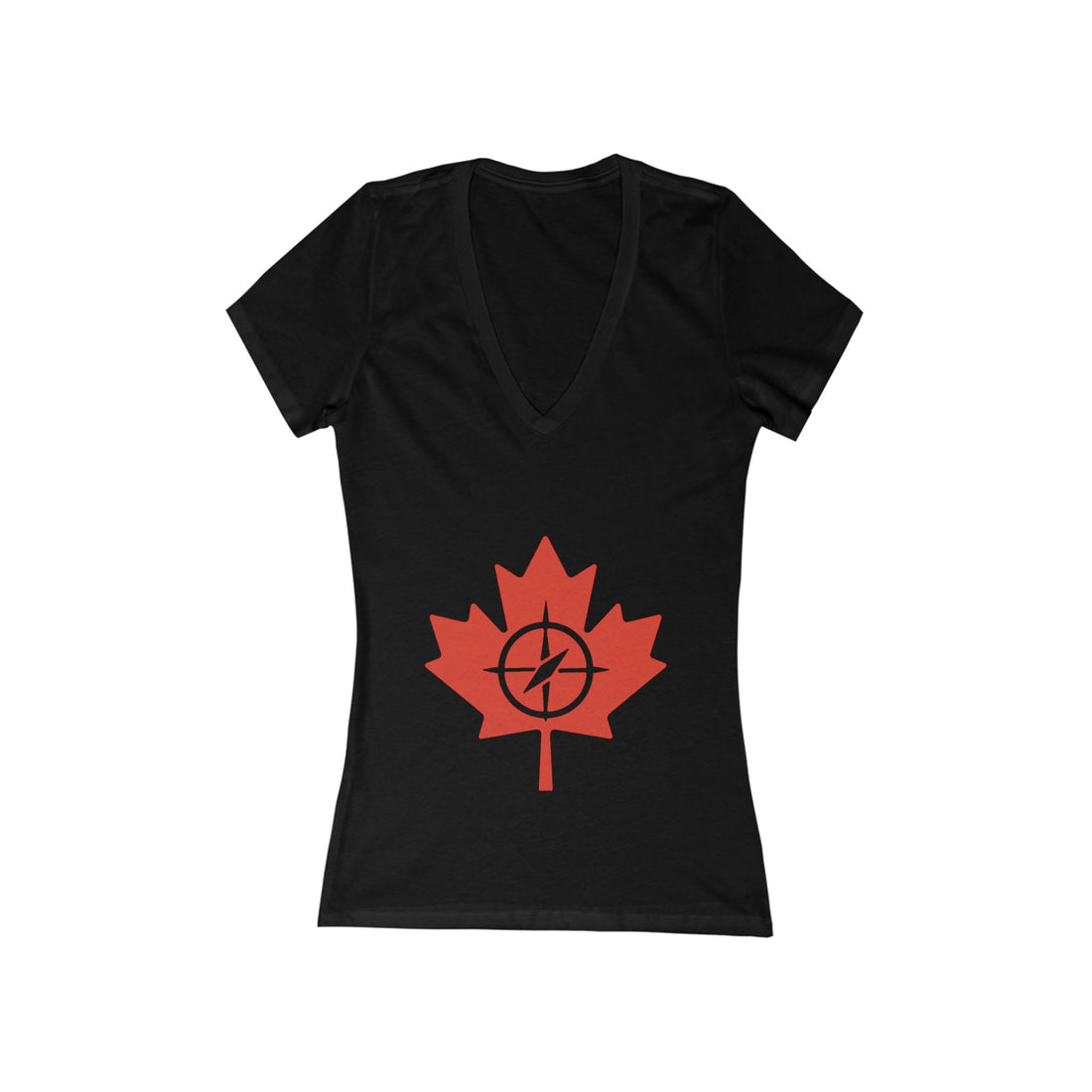 Women's Deep V-Neck Tee with Maple Leaf Design - Perfect for Canada Day - OneLoveCanada