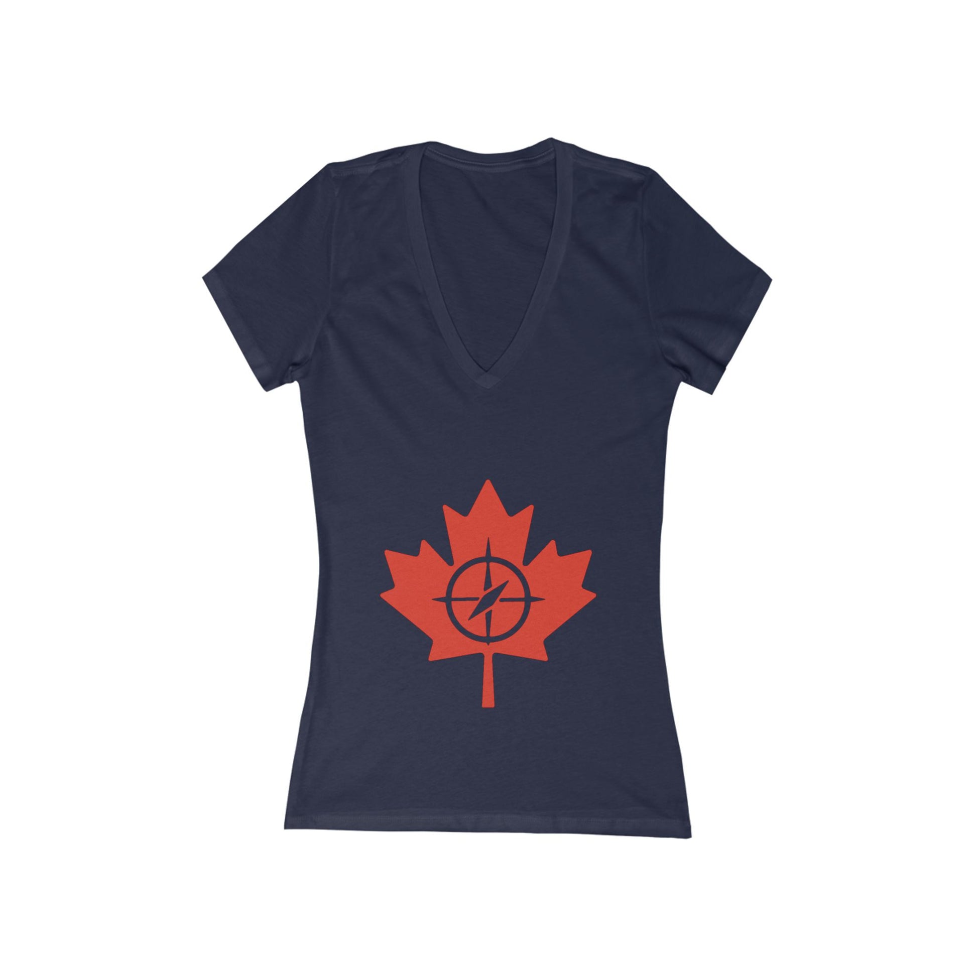 Women's Deep V-Neck Tee with Maple Leaf Design - Perfect for Canada Day - OneLoveCanada