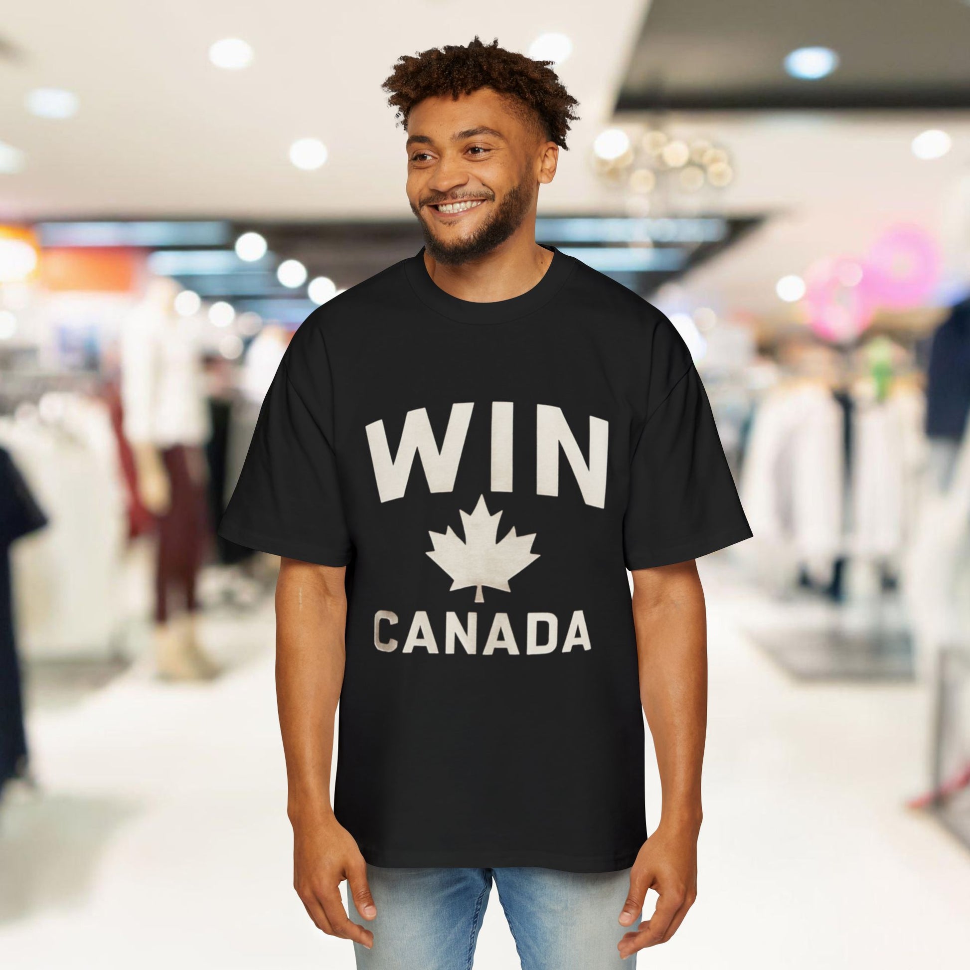 Men's Heavy Oversized Tee: WIN CANADA Graphic T-Shirt - OneLoveCanada