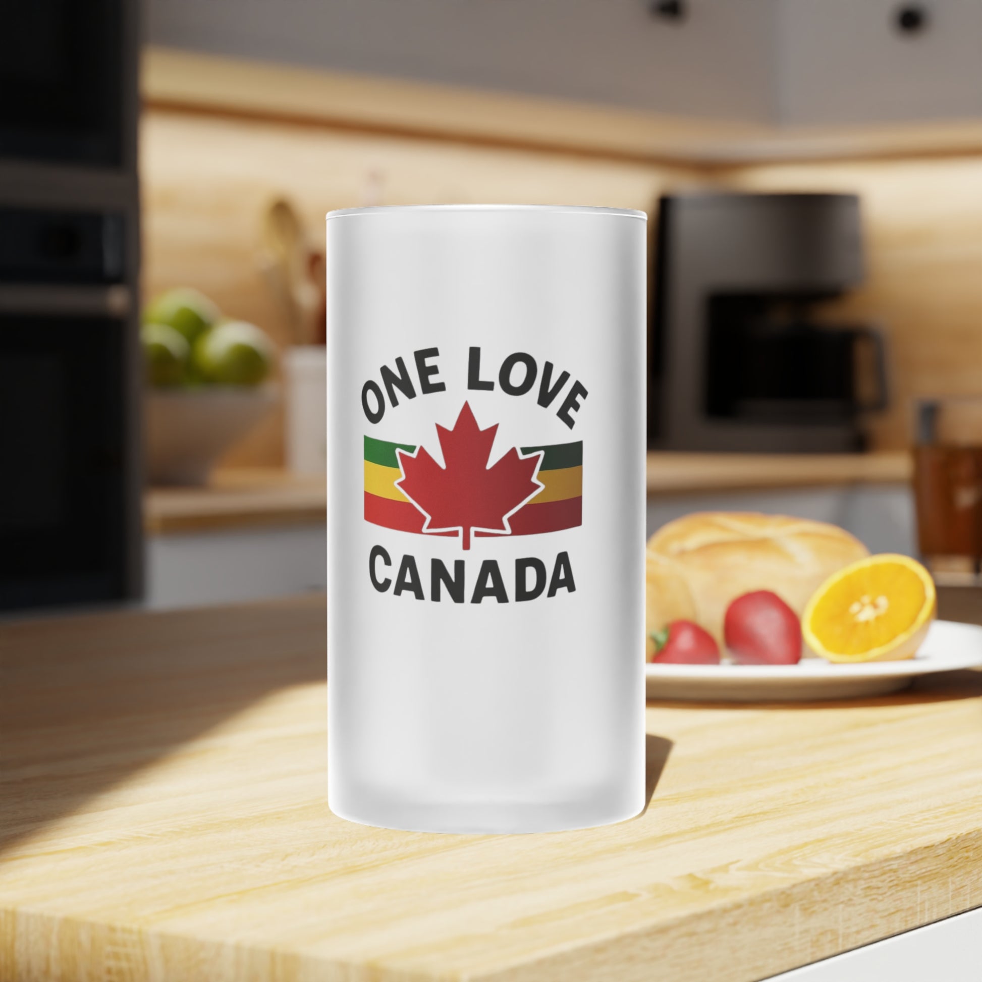 Frosted Glass Mug with One Love Canada Design - Perfect for Beer Lovers - OneLoveCanada