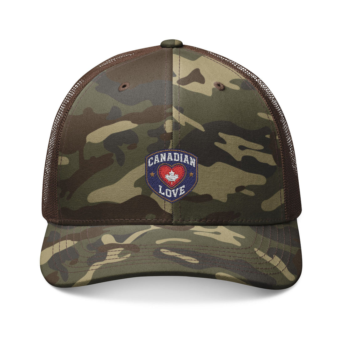 Camouflage Trucker Hat with Canadian Love Embroidery - OneLoveCanada