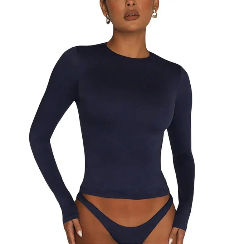 Women Long Sleeve T Shirt Spring Autumn Solid Slim Fit Casual Shirts Female Pullovers Basic Tee Y2k Clothes Streetwear Crop Tops - OneLoveCanada