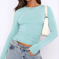 Women Long Sleeve T Shirt Spring Autumn Solid Slim Fit Casual Shirts Female Pullovers Basic Tee Y2k Clothes Streetwear Crop Tops - OneLoveCanada