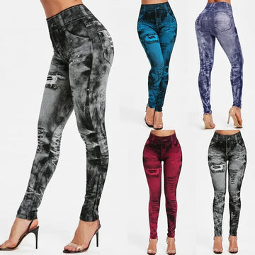 Women Imitation Jeans Stretch Leggings Fashion Sexy Slim Push Up Lady Gym Leggings Causal Simple High Waist Streetwear Leggings - OneLoveCanada