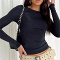 Women Long Sleeve T Shirt Spring Autumn Solid Slim Fit Casual Shirts Female Pullovers Basic Tee Y2k Clothes Streetwear Crop Tops - OneLoveCanada