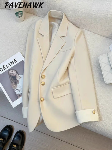 Women Long Sleeve Office Lady Blazers Autumn Winter Solid Casual Single Breasted Chic Notched Blazer Ladies Jackets Clothes