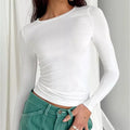Women Long Sleeve T Shirt Spring Autumn Solid Slim Fit Casual Shirts Female Pullovers Basic Tee Y2k Clothes Streetwear Crop Tops - OneLoveCanada