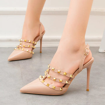 Rivet High Heels Luxury Designer Women Shoes Ladies Pumps Sexy Spring Summer Fashion Sandals Office Dress Nude Black Shoes