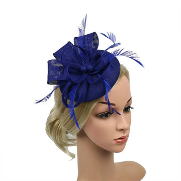 Women Wedding Evening Party Mesh Headband Flower Hat Fascinator Caps Feather Ladies Hat