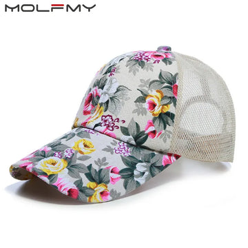 Women's Hat Baseball Cap Sun Shade Fashion Ladies Sunscreen Floral Mesh Peaked Caps Flower Tide Hat Sun Hat Casual Wild Dropship