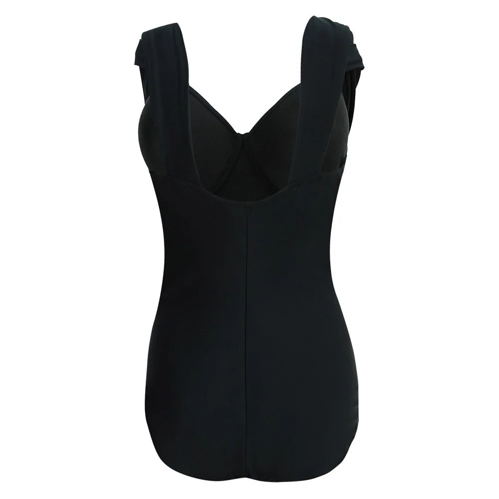 Push Up  Swimsuit One Piece Women  Plus Size Swimwear Under wired Solid Black Large Big Swimming Suits Beachwear Bathing Suits