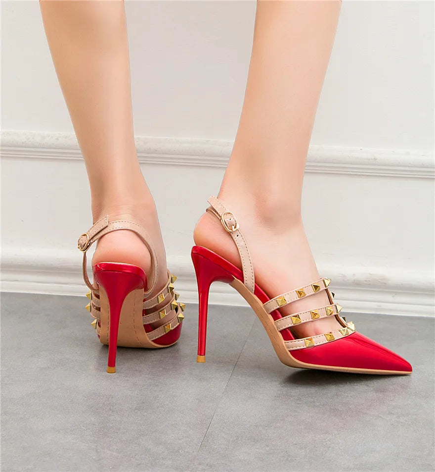 Rivet High Heels Luxury Designer Women Shoes Ladies Pumps Sexy Spring Summer Fashion Sandals Office Dress Nude Black Shoes