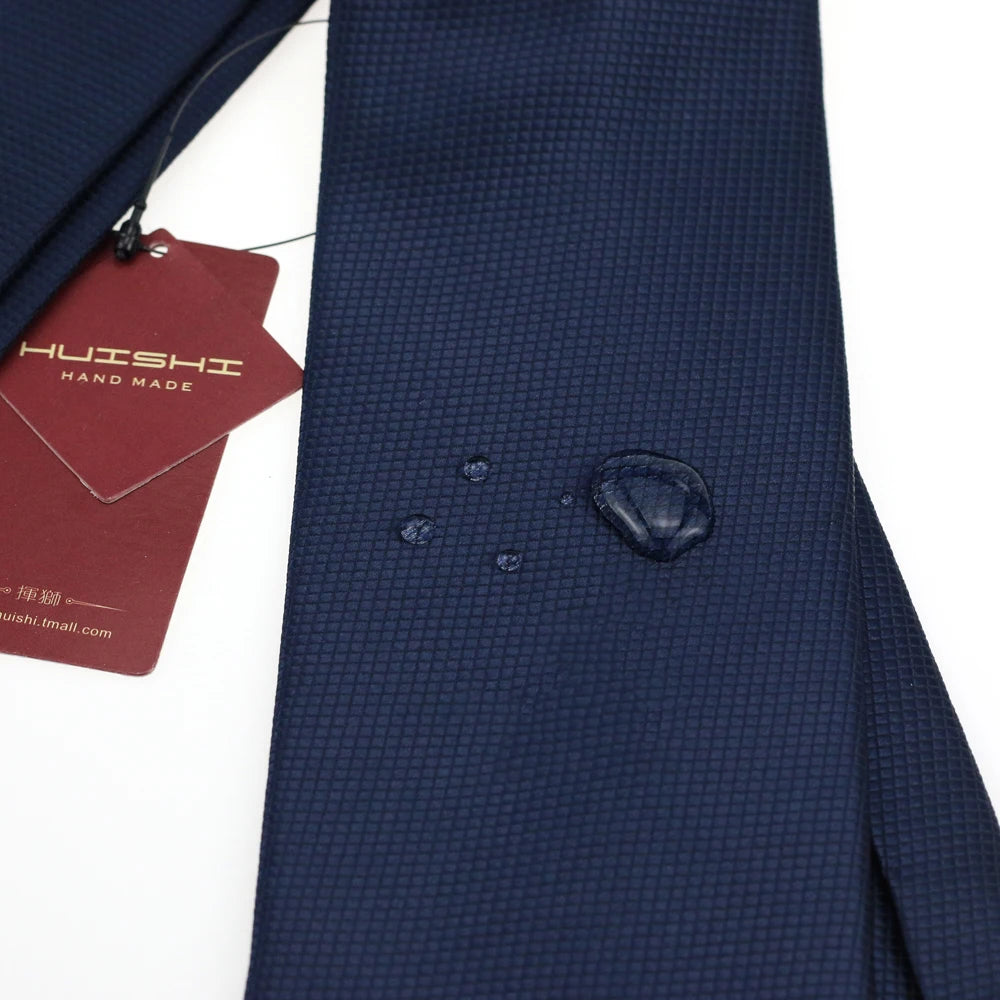 HUISHI 8CM Men's Solid Dark Blue Color Neck Tie 6cm Waterproof Jacquard Necktie Daily Wear Cravat Wedding Party For Men