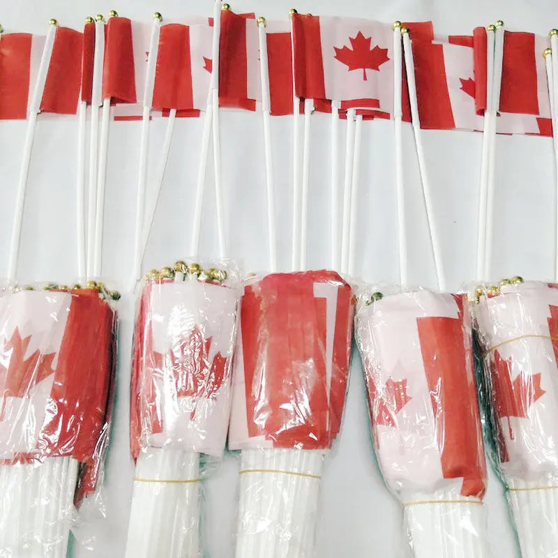 Canada Hand Waving Flag 14x21cm 10/20/50/100pcs Canadian Small National Flags with Plastic Flagpoles