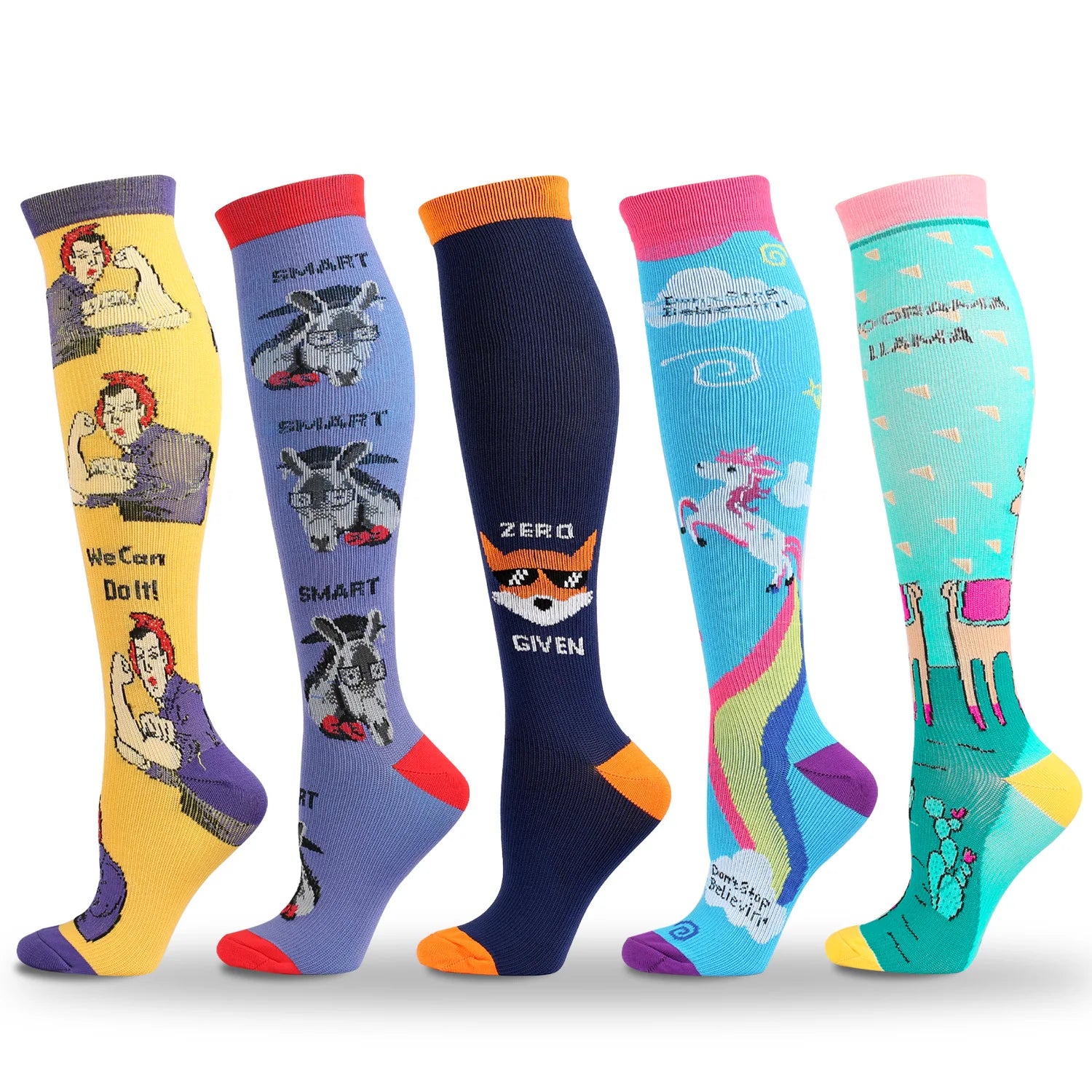 HYSAIXIA Newest Compression Socks Men Women Running Travel Stockings Leg Pressure Cartoon Horse Letter Running Flight Travel