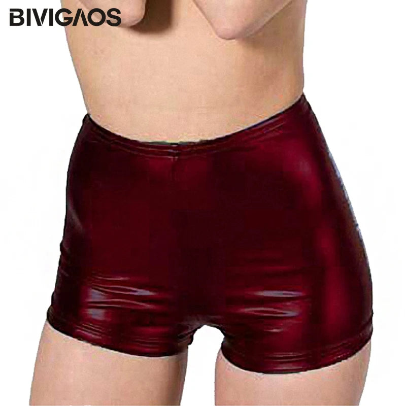 BIVIGAOS Hot Sale Womens Faux Leather Tight PU Shorts Euramerican Fashion High Waist Shorts WORK OUT Sexy Short Shorts Women