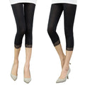 Women Elastic Lace Leggings Summer thin three quarter Pants bodycon jeggings big size Cropped Short Trousers Black White - OneLoveCanada