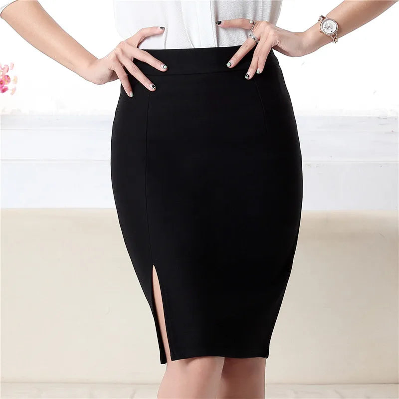 2025 New Fashion Women Office Formal Pencil Skirt Spring summer Elegant Slim Front Slit Midi Skirt Black/Gray/Red OL Skirts
