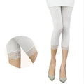 Women Elastic Lace Leggings Summer thin three quarter Pants bodycon jeggings big size Cropped Short Trousers Black White - OneLoveCanada