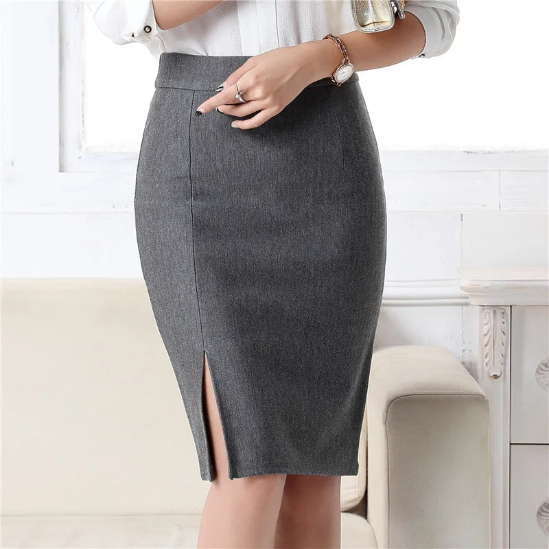 2025 New Fashion Women Office Formal Pencil Skirt Spring summer Elegant Slim Front Slit Midi Skirt Black/Gray/Red OL Skirts