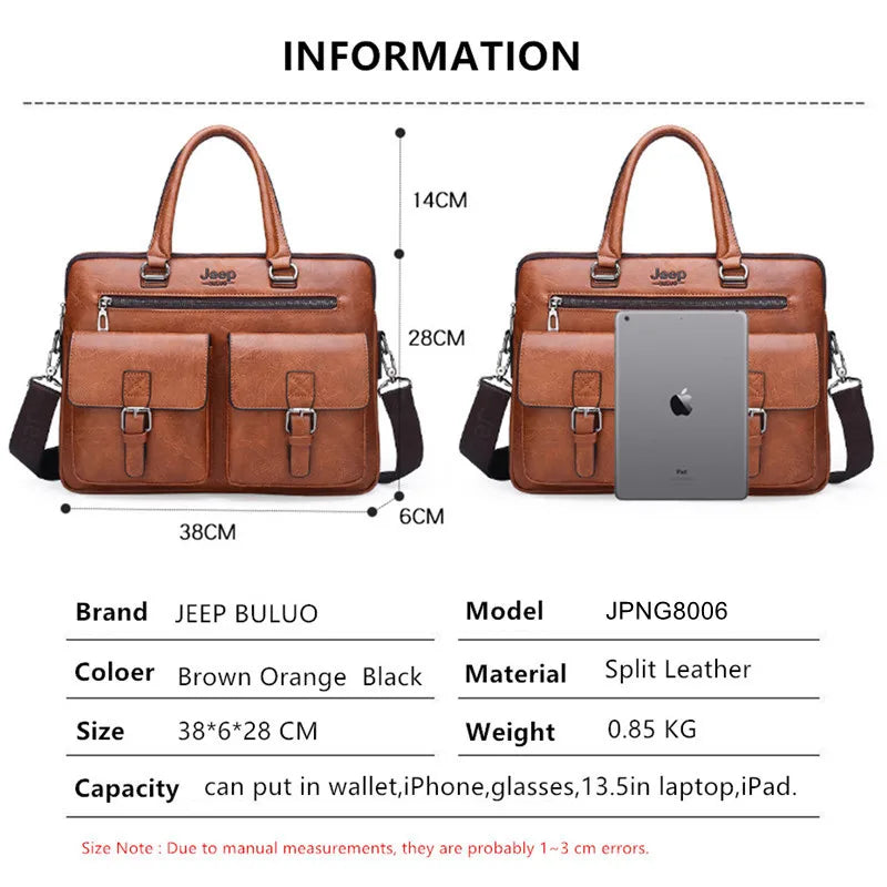 JEEP BULUO Briefcase Bags For Men Business Fashion Office Work Handbags Famous Brand New Design Men's Briefcase 13.5' Laptop Bag