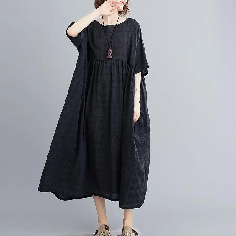 Plus Size Plaid Casual Cotton Summer Dress Women Oversized Vintage 4XL 5XL 6XL Ladies Dresses Robe Femme Beach Woman Dress 2021