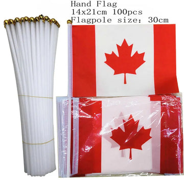 Canada Hand Waving Flag 14x21cm 10/20/50/100pcs Canadian Small National Flags with Plastic Flagpoles